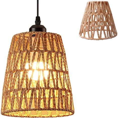 Paralume in rattan stile boho E27, lampada a sospensione intrecciata a mano, lampada da soffitto per soggiorno, paralume vintage a cestino