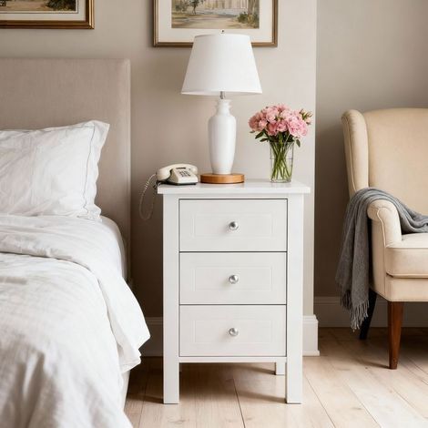 Table de chevet blanche 40 x 40 x 60,5 cm – 3 tiroirs – Meuble de rangement – Style contemporain – Home Nature Wohnkonzept (1/5)