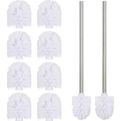 Lot de 10 Têtes de Rechange Brosse WC avec 2 Manches en Acier Inoxydable, Brosse de Toilette à Grande Tête de 8cm, Anti-Rouille, Longueur Totale 35 cm, pour Nettoyage Salle de Bain (1/5)