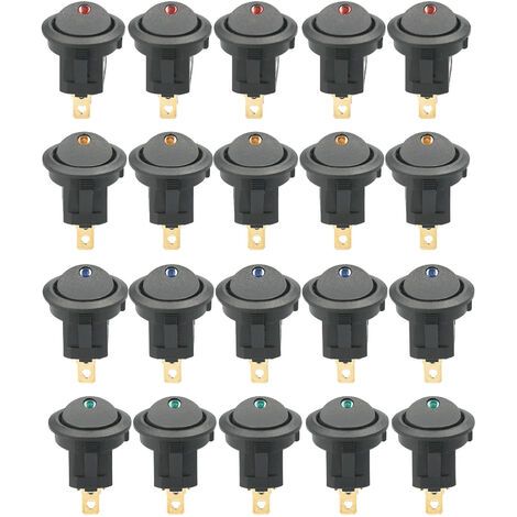 20pcs DC 12V 20A interrupteur à bascule circulaire LED lumière interrupteur à bascule commande interrupteur marche / arrêt interrupteur SPST pour camion de voiture ATV UTV (20pcs) (1/5)