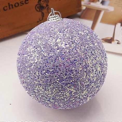 Ornements de Noël Eguiwyn, boules à paillettes strassées, décorations à suspendre pour sapin de Noël violettes de 8 cm, compatibles avec un pendentif de Noël (1/2)
