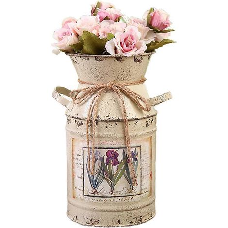 Voici une proposition de titre en français (caractères : 180) :

Vase vintage en fer fleur, broc shabby chic, pot de plantation décoration jardin, arrosoir fleurs maison rustique