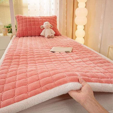 Matelas Pads - Velours Lait 200x120 Cm - Pour Lit Simple Et Sol - Antistatique - Non Glissant Avec Bretelles - Rouge Pastèque (1/5)