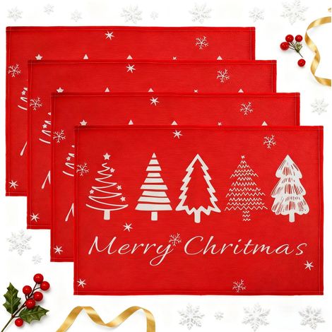 4pcs Sets de Table Noël Matériel en Tissu,Table de Noël décoratifs pour Table à Manger,Set de Table Rouge Noel,30 45cm,Dessous de Plat Festifs en Lin pour Décoration de Table à Manger (1/5)