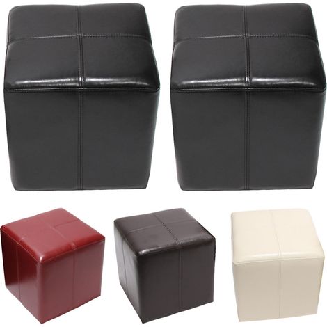 2x tabouret pouf dé Onex, cuir, 36x36x36cm - noir (1/3)
