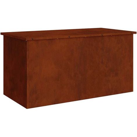 Un coffre de rangement extérieur rouillé, mesurant 100 x 50,5 x 50 cm, en acier. (1/5)