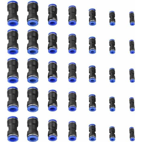 Pneumatikverbinder, 35 Stück blaue, gerade Kunststoff-Schnellverbinder für Pneumatikschläuche mit Schnellkupplung für Außendurchmesser 4/6/8/10/12/14/16 mm