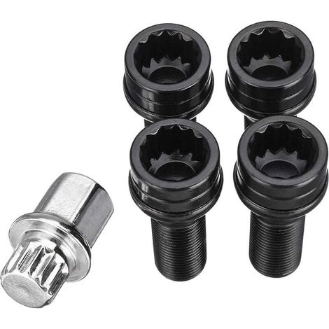 Anti-theft Wheel Bolts M14 x 1.25 Black Nut + Key Compatible with BMW Mini R54 R55 R56 R57 R58 R59 R60 F55 F56 F57 Compatible with BMW 1 2 3 4 5 6 7 Series X1 3 5 6 (1/4)