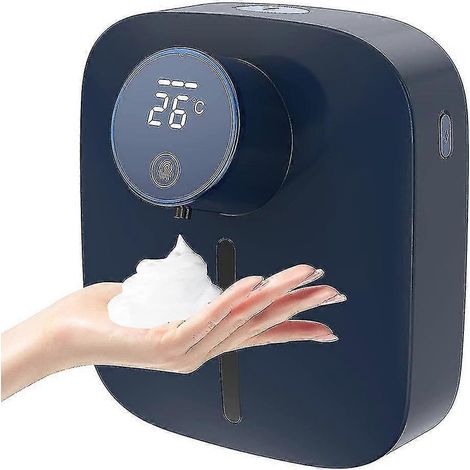 Automatischer Seifenspender, wiederaufladbarer, berührungsloser Wandseifenspender für Schaumseife, Handdesinfektionsmittelspender mit Temperaturanzeige (Blau) (1/5)