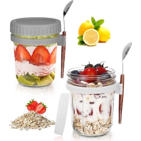 Stück Haferbehälter Overnight Oats Glass Hafergläser für Übernachtung Glas Müslibecher to go kinder mit Deckel und, 350ml (1/5)