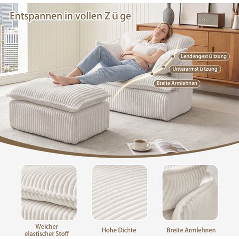 Fauteuil cloud compressé avec tabouret,fauteuil convertible en velours côtelé doux et doux,pour petites pièces,salon et appartement étudiant