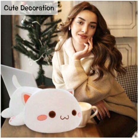 QORVA-Coussin en peluche, coussin de poupée de chat mignon, jouet d'anime de dessin animé doux, coussin de traversin de canapé-lit, décoration créative, cadeau pour enfants bébé filles garçons anniver (1/4)
