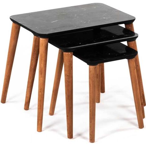 Set 3 tavolini in legno Napoli marmo nero rettangolari (1/2)