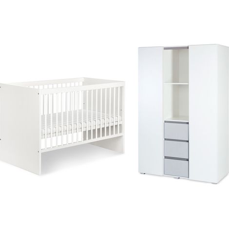 Lit bébé et armoire 3 portes LittleSky by Klups Dalia - Blanc