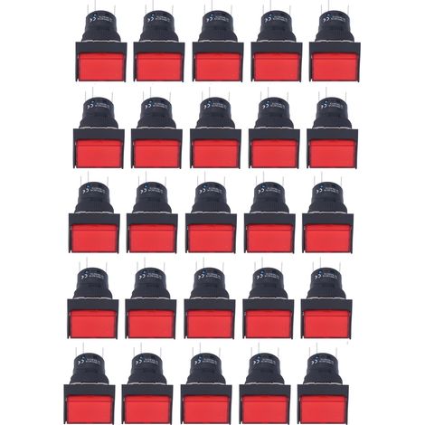 25 interrupteurs à bouton-poussoir momentanés autobloquants rectangulaires avec voyant lumineux 12 V BEMLA1611DSJ 16 mm (rouge) (1/5)