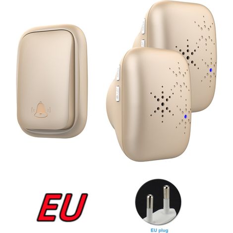 Sonnette sans fil autonome avec prise UE, sans pile, portée de 150 m, bouton de sonnette extérieur étanche pour la maison-AquaForge