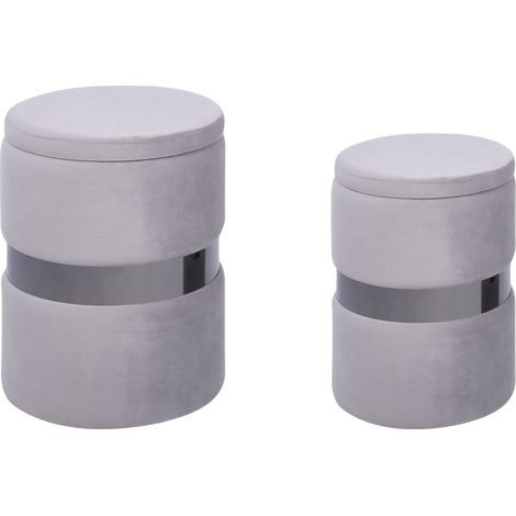 Set di 2 Pouf Portaoggetti Imbottiti in Velluto di Poliestere Grigio Doris