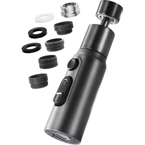 Aérateur de Robinet, 360° Pivotant Embout Robinet Cuisine avec 3 Modes Douchette Mousseur Robinet Economie Eau, Adaptateur Economiseur D'eau Pour Robinet Salle De Bain lavabo (Noir)