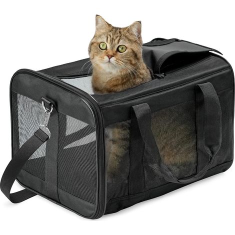 Haustiertransportbox, weiche Katzentransportbox, faltbar, strapazierfähig, flugtauglich, ideal für Reisen (422828 cm, schwarz) [NX] (1/5)