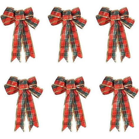 Lot de 6 grands nœuds décoratifs pour sapin de Noël, ornements pour sapin de Noël, accessoires décoratifs pour couronnes de Noël, nœuds décoratifs en ruban cadeau (B) (1/4)