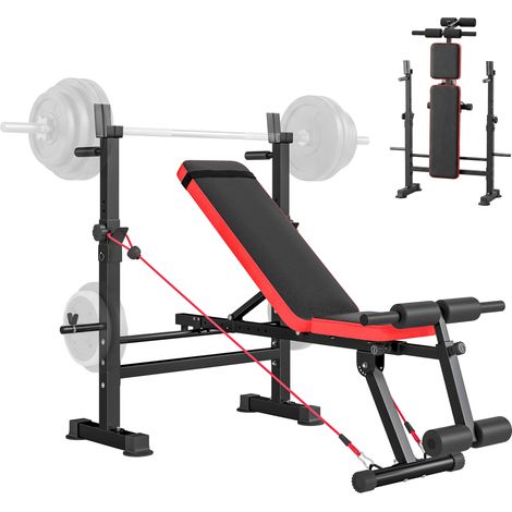 SPORTNOW banco de musculación multifuncional, carga 300 kg, con soporte para barras ajustable, respaldo regulable, para entrenamiento en casa gimnasio