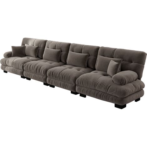 ELVMI Sofá modular esquinero 4 plazas con cojines y asiento profundo, en Chenilla, Marrón (1/5)