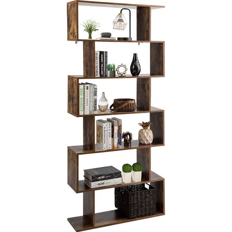Libreria in legno multiuso con 6 scomparti a casa 80x23x192cm Scaffale divisorio da ufficio Caffè (1/4)