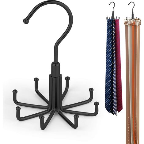 Cintre Pour Cravates - Porte-Cravates Pivotant 360° Avec 8 Crochets - Pour Cravates Et Ceintures - En Métal Robuste - Noir (1/5)