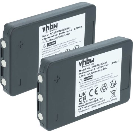 vhbw 2x Akku Ersatz für Autec MHM03, LPM01LI, LPM01 für Industrie-Funkfernsteuerung Fernbedienung (2000 mAh, 3,7 V, Li-Polymer) - Schwarz