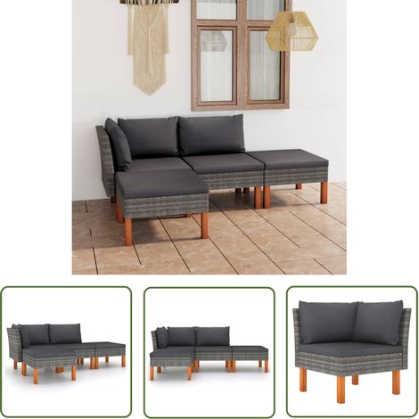 Salon de jardin 4 pcs Contemporain, Ensemble repas de jardin, avec coussins Résine tressée Gris OIB2366E (1/5)