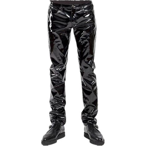Schwarze, glänzende Motorradhose aus PVC-Latex für Herren im Biker-Stil, wasserdicht und modisch – Größe M