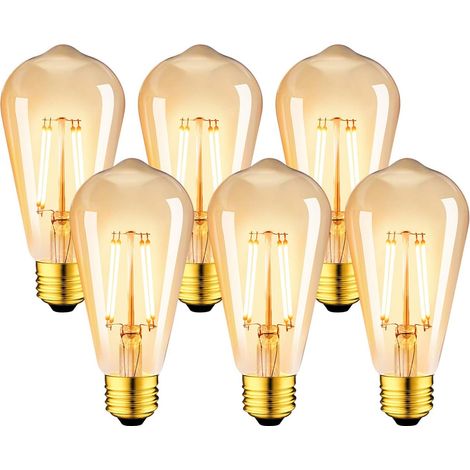 Ampoule Vintage Edison DEL E27 6 W, filament ST64, blanc chaud 2 700 K (paquet de 6) (1/4)