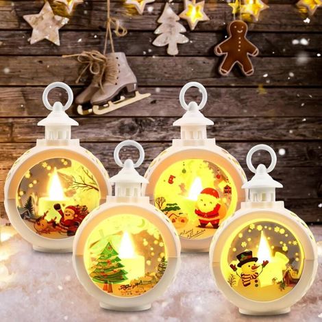 Lot de 4 Lanterne De Noel, Lanternes De Décoration De Noël, Lanterne Decorative, Lanterne Boule à Neige, Lanternes Décoratives De Noël, Lanternes De Noël pour Decoration de Table (1/5)