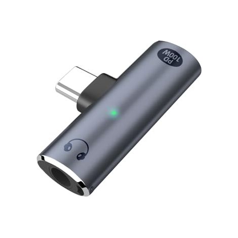 Adaptador de auriculares USB-C: adaptador de audio 2 en 1 de carga rápida de 100 W y conector de 3,5 mm para teléfonos tipo C (1/5)