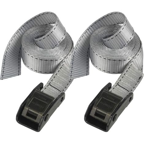 Sangle d'arrimage avec Boucle à Griffes, Gris, 2,50m x 25mm Sangle, Pack de 2 (1/2)