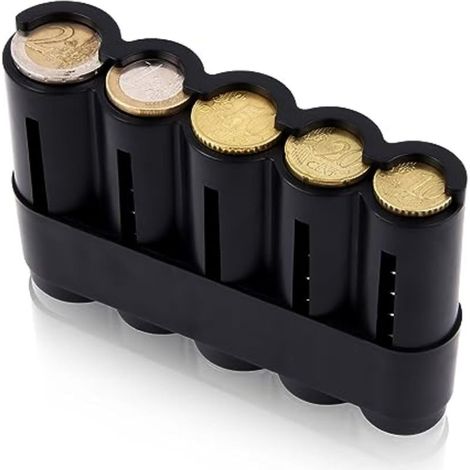 Compact Coin Box with 5 Pieces, Coin Sorter, Wallet, Coin Storage - Plastic Black (1/5)