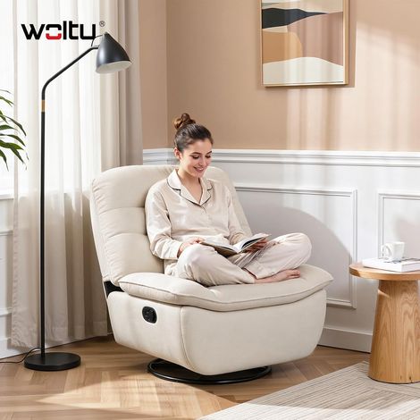 WOLTU Poltrona Sedia Relax Reclinabile Manuale Girevole, Divano Comodo per Studio Salotto, con Poggiapiedi Pieghevole e Scomparto Laterale, Ottima per Rilassarti, Beige (1/5)