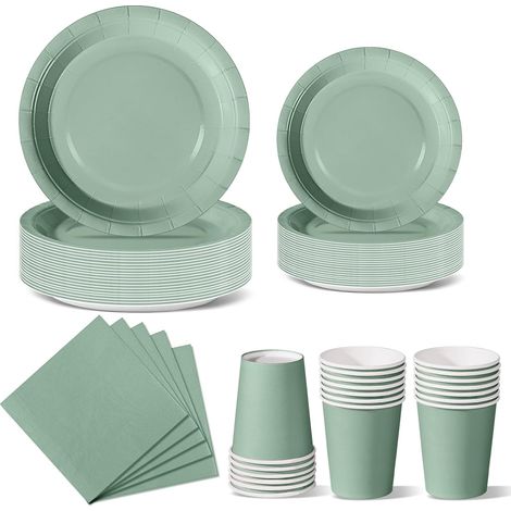1 Kit Vaisselle Jetable 96 Pièces Assiettes Tasses Serviettes Carton Vert Fête Anniversaire Pique-nique 24 Invités (1/5)