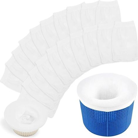 Chaussette Skimmer Piscine 20 Pièce, Réutilisable Chaussette Filtre Piscine, Prefiltre Skimmer Nylon Élastique avec Maillage Ultra-Fin, Chaussettes d'écumeur de Piscine pour les Débris et la (1/4)
