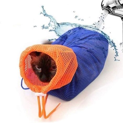 bolsa de aseo, poliéster resistente, ranura central ajustable, para gatos y cachorros, baño y cuidados veterinarios. (1/5)