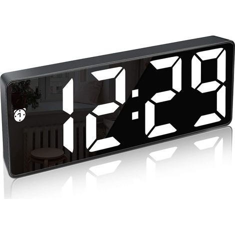 Digitaler Wecker, großes LED-Display, Spiegeloberflächenuhr mit Schlummerfunktion und USB-Ladeanschluss, helligkeitsverstellbarer Wecker für Schlafzimmer, Büros