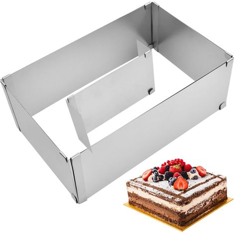 Rectangular Patisserie Frame, Adjustable Rectangular Frame, 10 cm Stainless Steel Cake Mould with Divider, Extendable Pastry Mould 18 to 33 cm 28 to 53 cm for Mousse, Cakes (1/5)