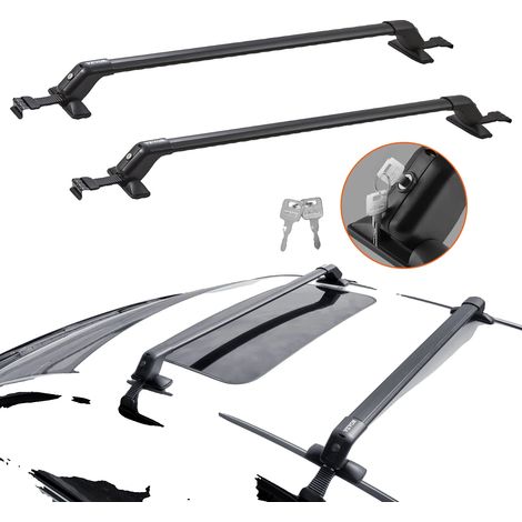 Barras portaequipajes de techo, capacidad de 70 kg, ancho ajustable, 109 cm de largo, aluminio de grado aeroespacial, compatibles con vehículos descapotables. (1/5)