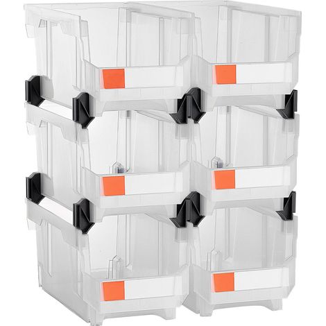 Bacs de rangement empilables plastique 37,7 x 21,5 x 18 cm (lot de 6) pour organiser bureau, garage et accessoires transparents (1/5)
