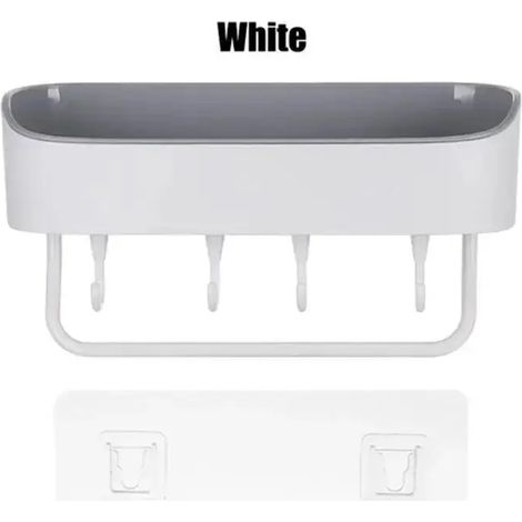 (BLANC) 1 étagère de rangement de salle de bain multifonctionnelle murale sans perçage, pour serviettes de toilette et lavabo. (1/5)