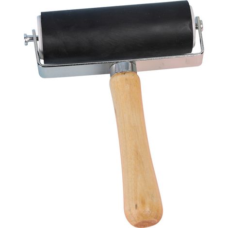 Rouleau encreur de 10 cm de large pour la gravure – manche en bois massif, cadre en acier inoxydable, rouleau en plastique ABS (matériel artistique pour le frottage, la peinture à l'huile et la gravur (1/2)
