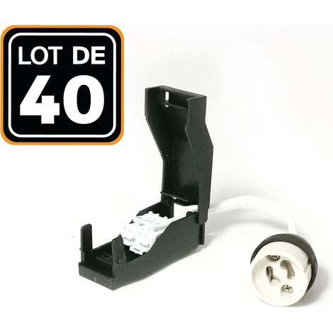 Europalamp – Lot de 40 douilles GU10 céramique automatique 230V – Double connexion clipsable – Corps en stéatite – Câble silicone 0,75mm²