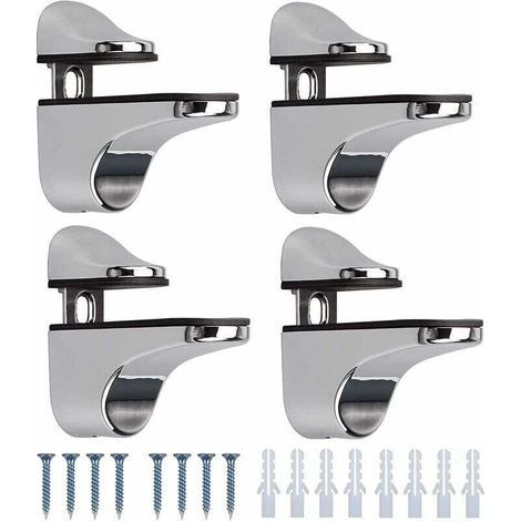 Set di 4 staffe per mensola in vetro, regolabili, in lega di zinco lucidato, per mensole da bagno in vetro e pavimenti in legno con spessore fino a 3-20 mm. (1/5)