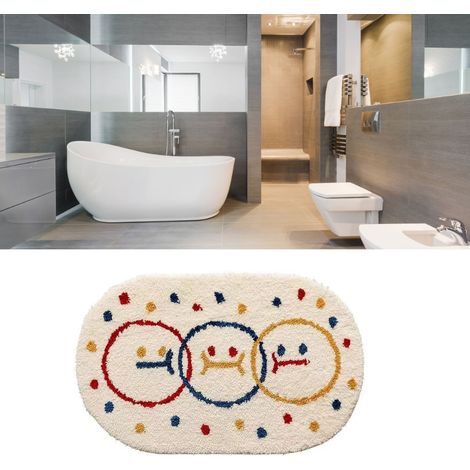 Tapis de bain en imitation cachemire, doux et absorbant, à poils longs, motif visage souriant, 60 x 90 cm / 23,6 x 35,4 pouces (1/5)