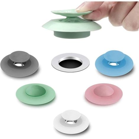Lot de 5 bouchons de vidange en silicone pour baignoires, lavabos et douches, 5 couleurs assorties (1/4)